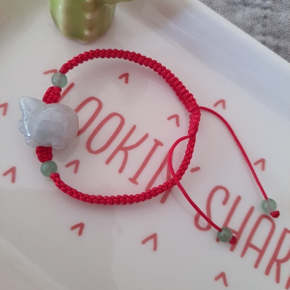 Natural Pig Jadeite Jade Red String Bracelet - Picture 5 of 11
